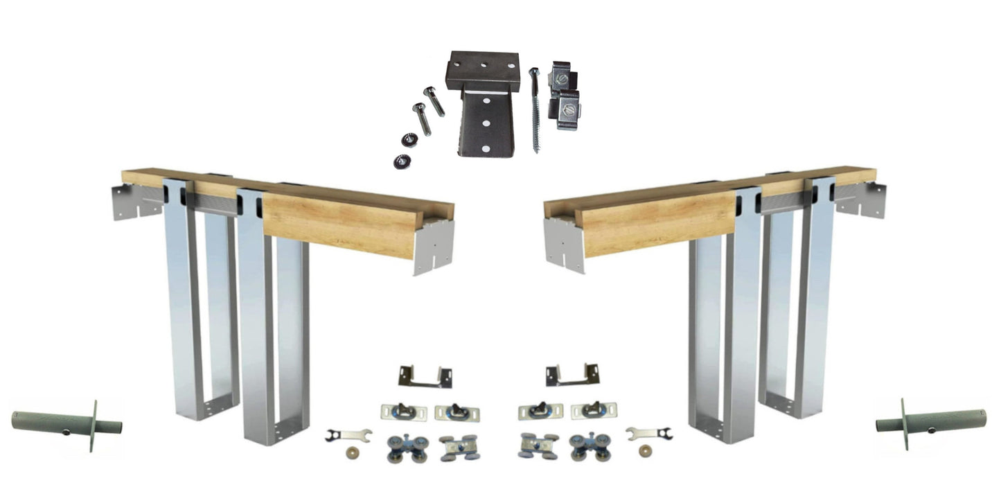 HBP- *"DOUBLE   2 x  4- Pocket Door Frame Kit  with  4-Wheel Ball Bearing Hangers and EZ Closer- -(  80", 84"  and   96" Height Doors)