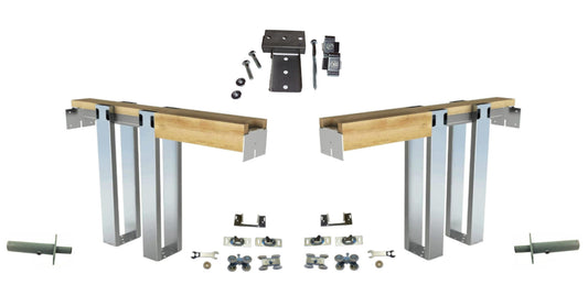 HBP- *"DOUBLE   2 x  4- Pocket Door Frame Kit  with  4-Wheel Ball Bearing Hangers and EZ Closer- -(  80", 84"  and   96" Height Doors)